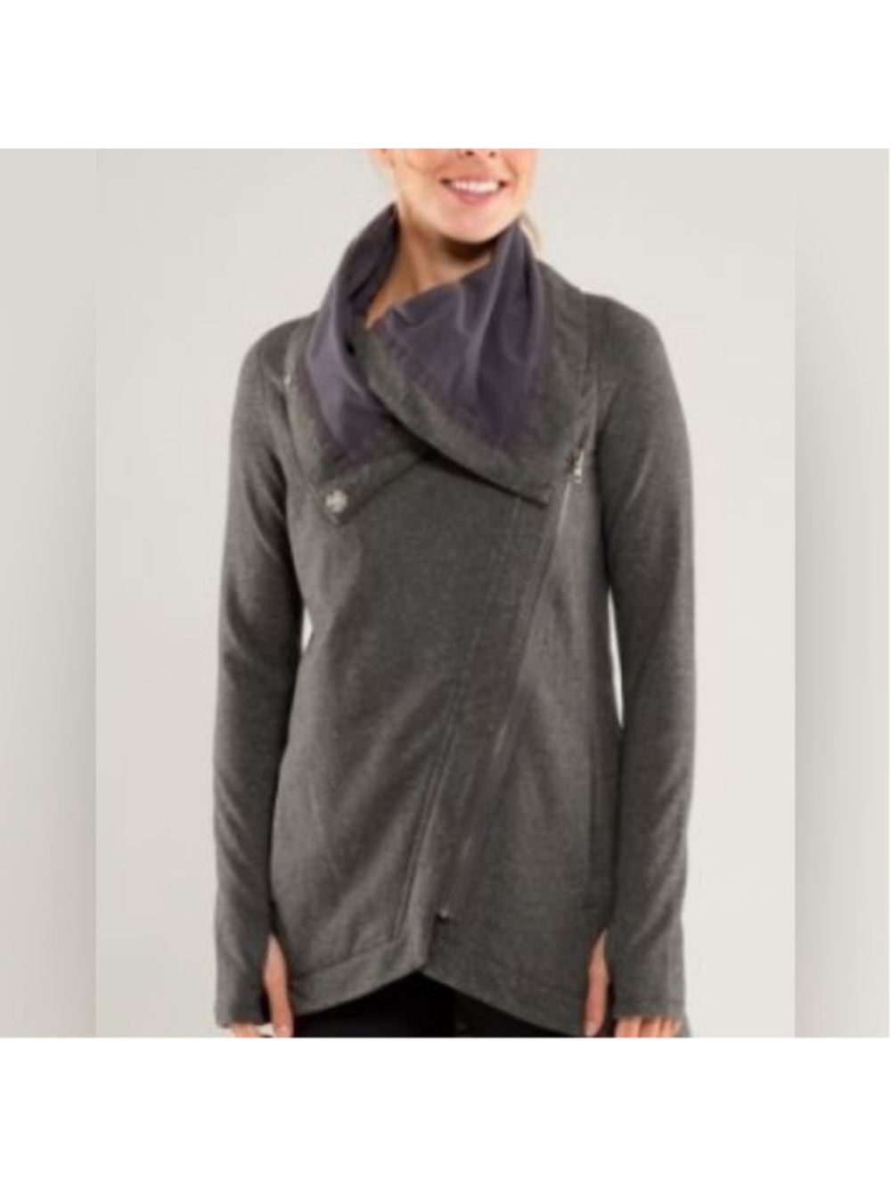 Lululemon Method Wrap Women 4 Athleisure Yoga Cozy Funnel Neck Wrap Zip Up Gray